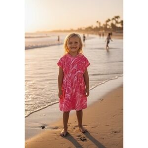 Lands' End Kids Cover-Up Hooded Pink Terry Cloth Beach Pool Size M 8